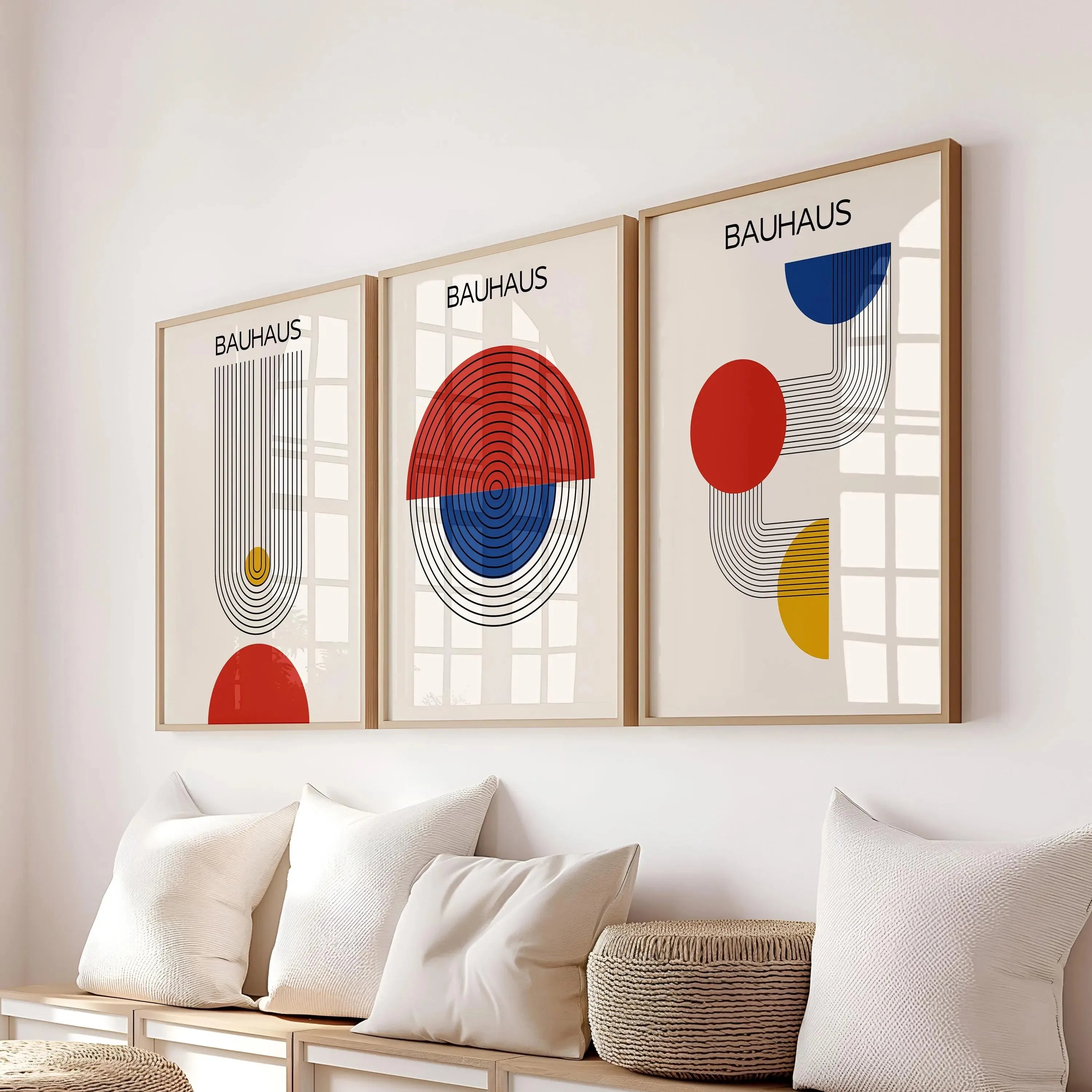 Blue Yellow Abstract Line Wall Art