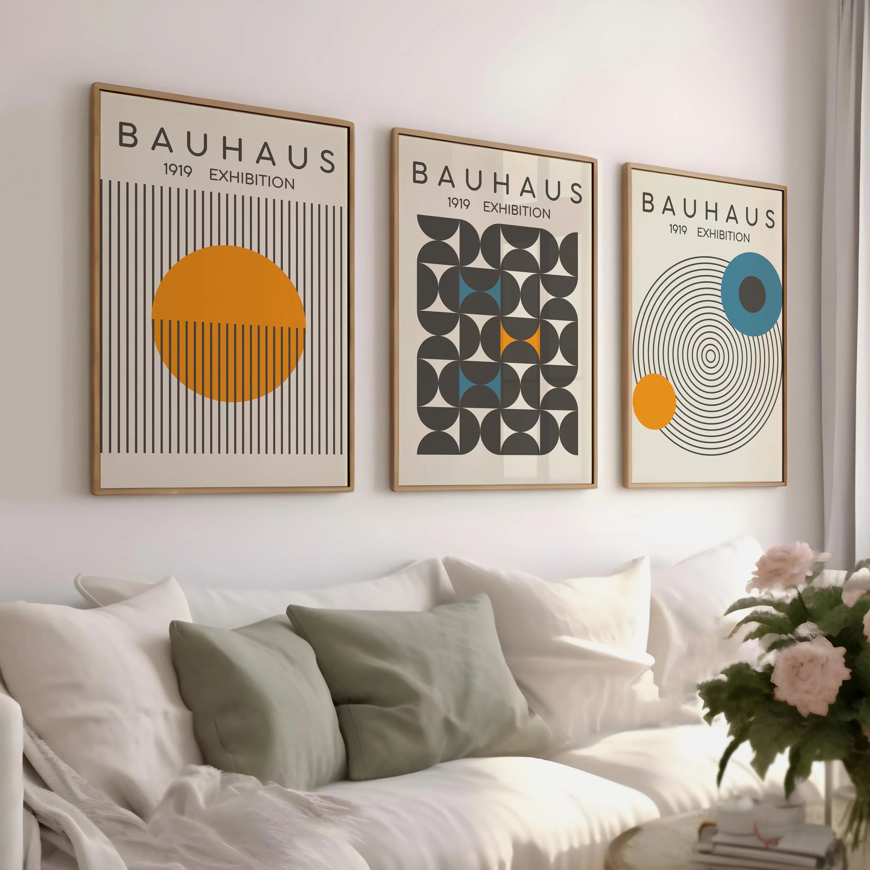 Blue Yellow Abstract Line Wall Art