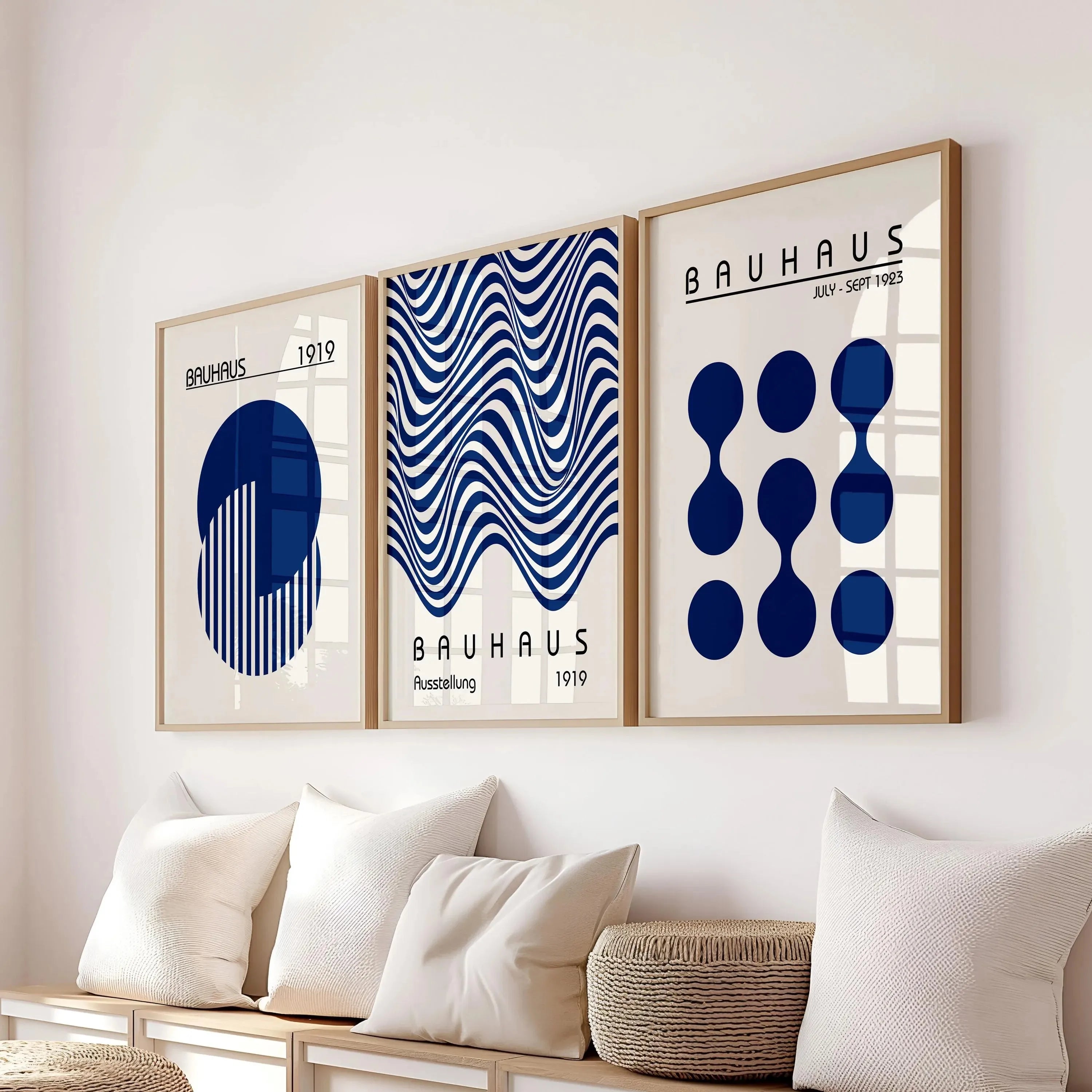 Blue Yellow Abstract Line Wall Art